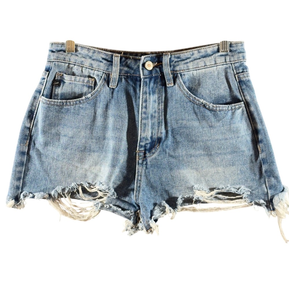 312 | KanCan High Rise Distressed Raw Hem Denim Shorts Light Wash 5/26